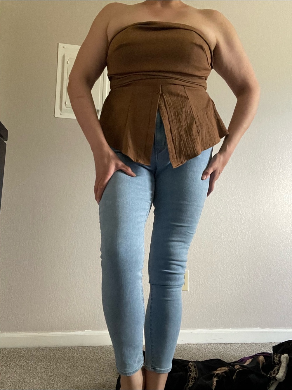 Strapless Brown Peplum Top